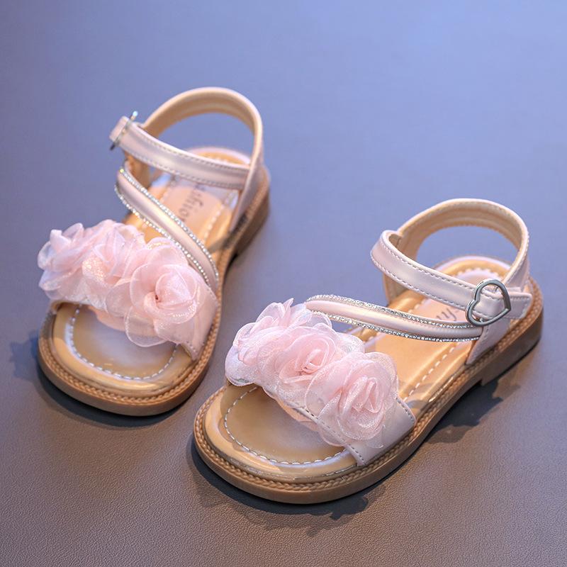 

Girls Princess Shoes Non-slip Lace Sweet Kids Beach Shoes Non-slip Soft Sole 2025 Summer Children Sandals Hook&loop Love Heart 26 розовый