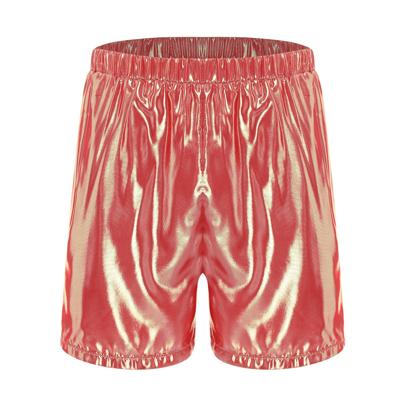 

Чоловічі глянцеві боксерські шорти Еластичний пояс Бічні кишені Блискучі вільні пляжні шорти Повсякденний домашній низ S гарячі рожевого кольору
