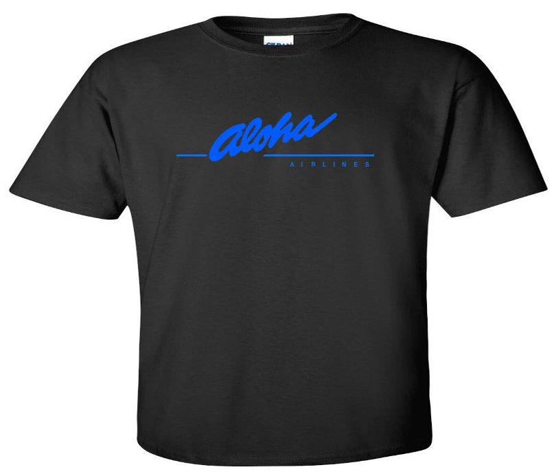 Aloha Airlines Blue Vintage Logo Shirt Hawaiian Airline Black Cotton T-Shirt L