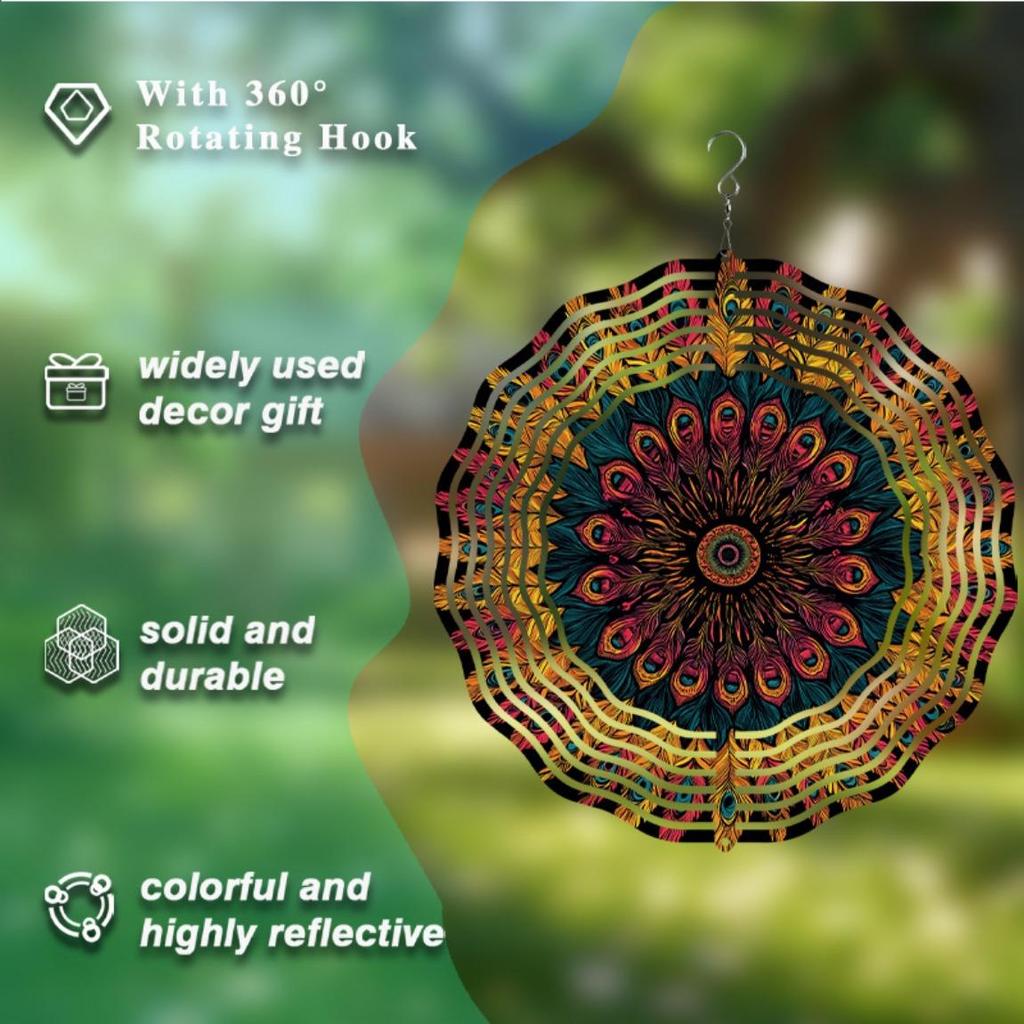 10 Inch Wind Spinner Artistic Hanging Decor with 360 Rotating Hook for Balcony Garden Spring Summer Outdoor Decoration Creative Gift Idea