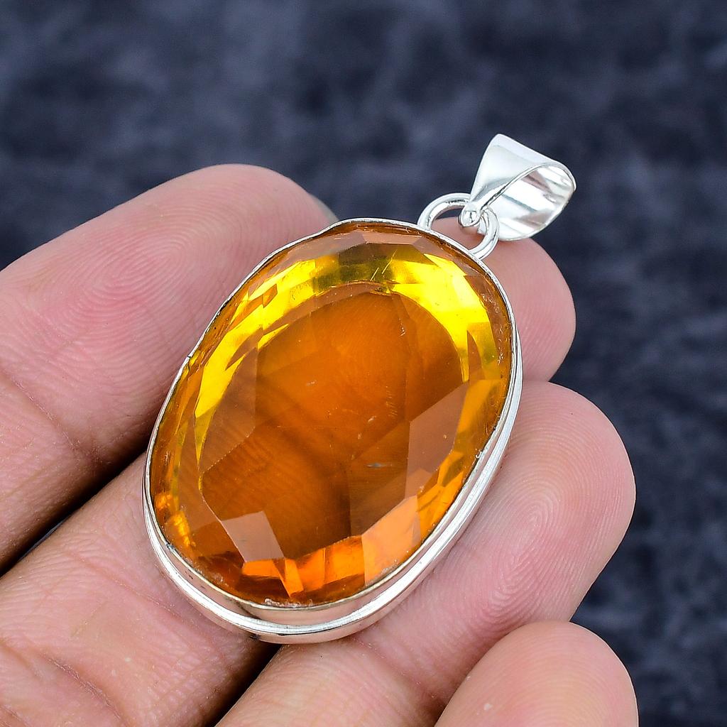 Citrine Gemstone Handmade 925 Sterling Silver Jewelry Pendant 1.85" M-3242
