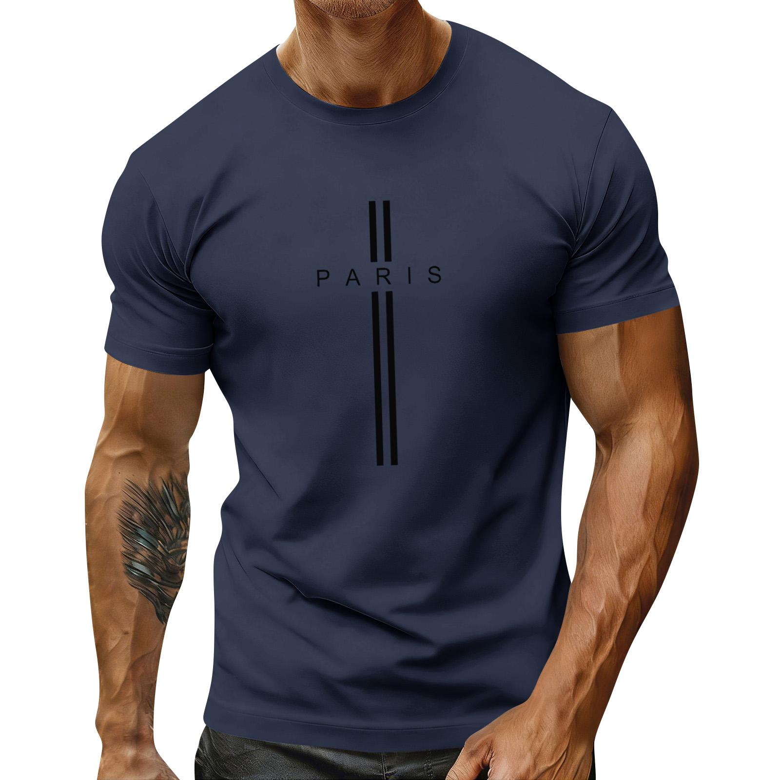 Cilili Heren Feestelijke Print Ronde Hals Korte Mouw Top Casual Sport Top M Vloot