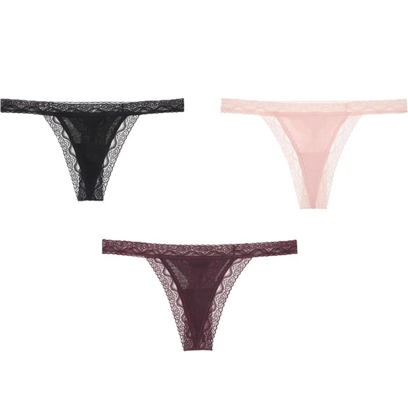 FINETOO Sexy Thongs Low-Rise Lace G-string Panties Women Cotton T-Back Underwear S-XL Female Bikin Underpants Lingerie