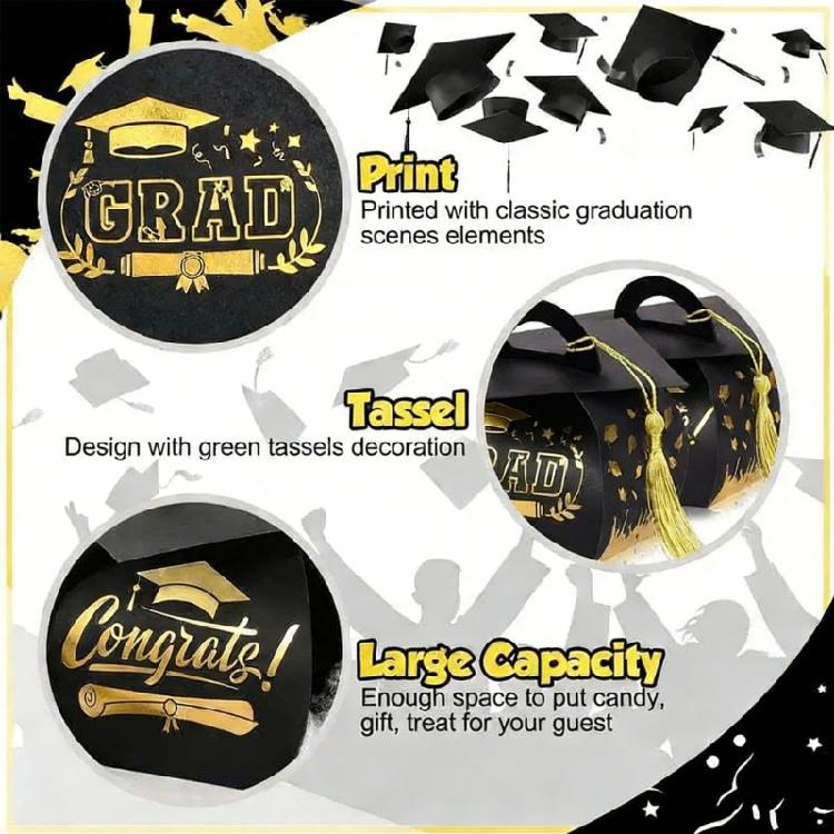 Graduation Hat Candy Holder with Fringes Decorative Gift Packaging Box Stylish Students Graduation Accessories