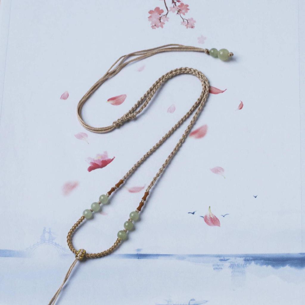 Elegant Unisex Jade Peace Buckle Pendant Necklace with Thin Red Rope