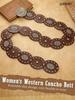 Women's Retro Oval Western-Style Leather Belt with Denim Waistband Decoration