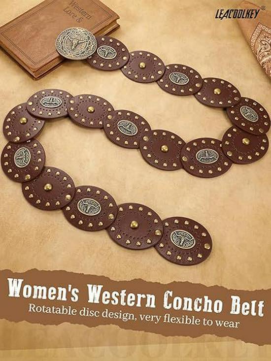 Women's Retro Oval Western-Style Leather Belt with Denim Waistband Decoration