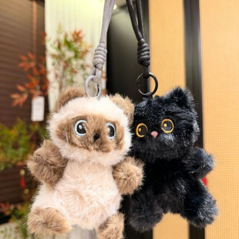Fluffy Cartoon Cat Plush Keychain Soft Stuffed Animal Pendant Mini Cute Plush Toy for Key Bag Decor Christmas Xmas Gift