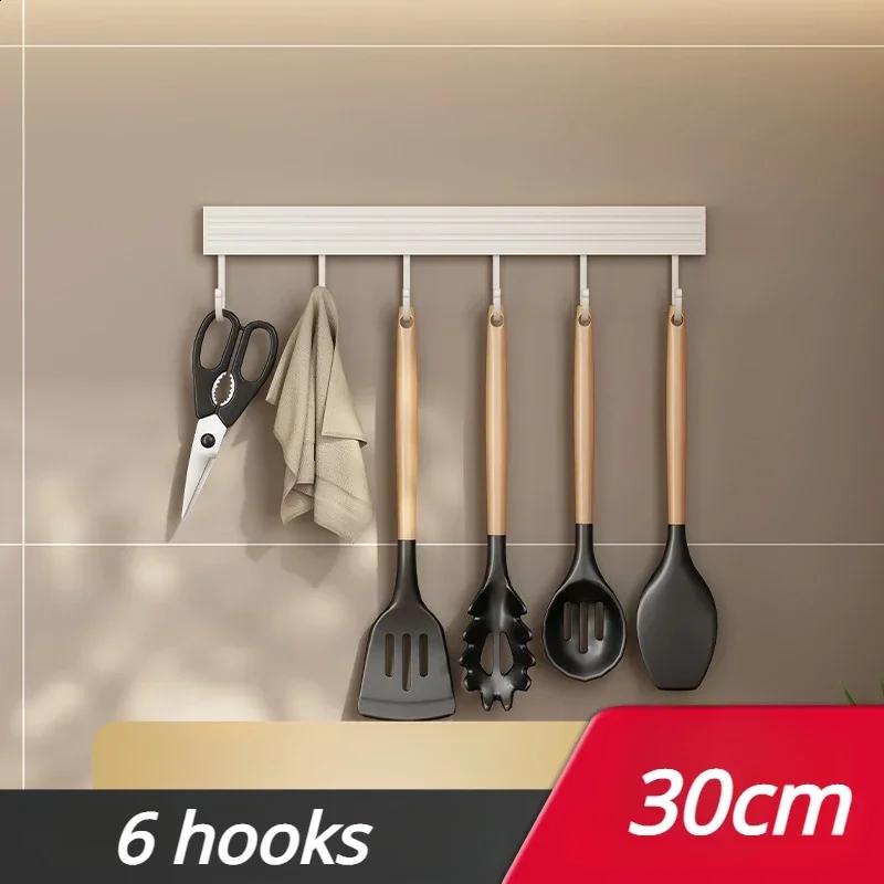 Kitchen Wall Mounted Storage Rack No Punch Organizer Shelf With Movable Hook Spoon Holder Kitchen Utensil Storage Accessories