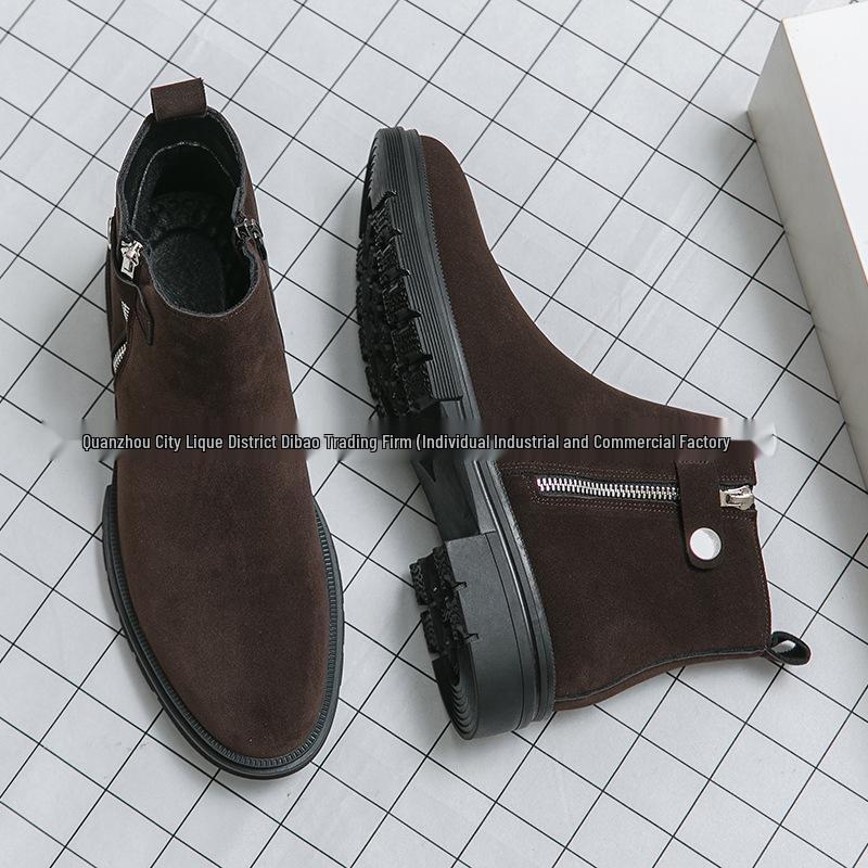 Men s Matte Leather Zipper Boots - Large Size, British Style, High-Top, Formal & Casual. 41 коричневый