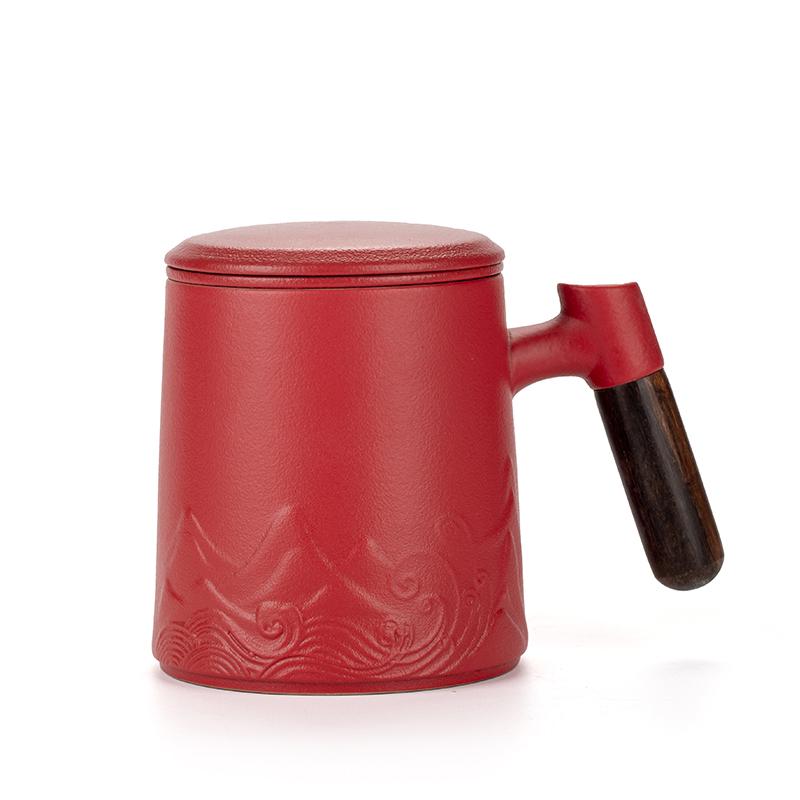 

3-piece set of ceramic tea cups, mugs with lids, filtered tea water separation coffee cups, beverage cups 401-500ml красный