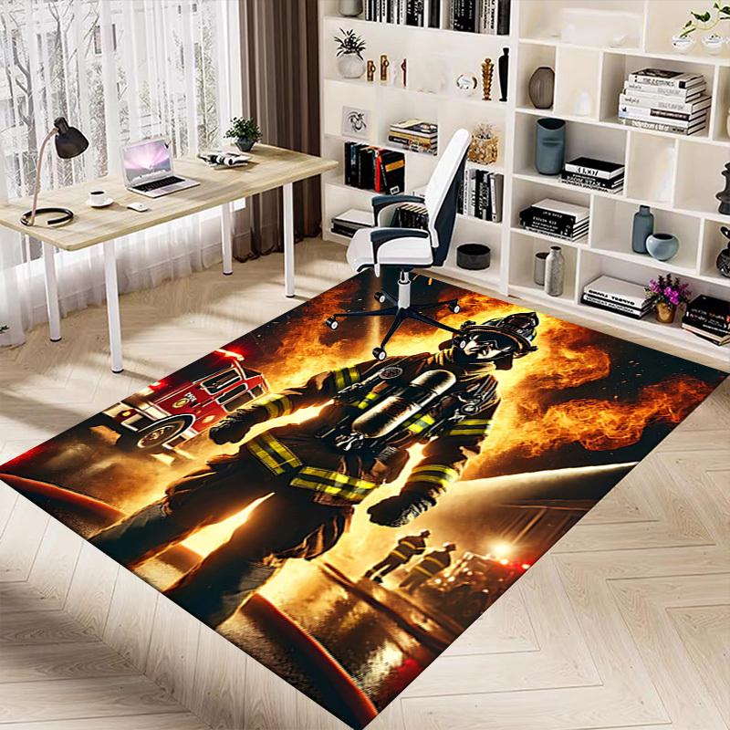 1PC firefighter firetruck Non-Slip Floor Carpet Compatible for Office&Living Room&Bedroom&Dining room - Flat- Soft & Pattern, Vibrant Colors-W233