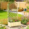 Raised Garden Bed with Metal Trellis, Wooden Elevated Planter Box with Lockable Wheels, Outdoor Raised Planter, Natural