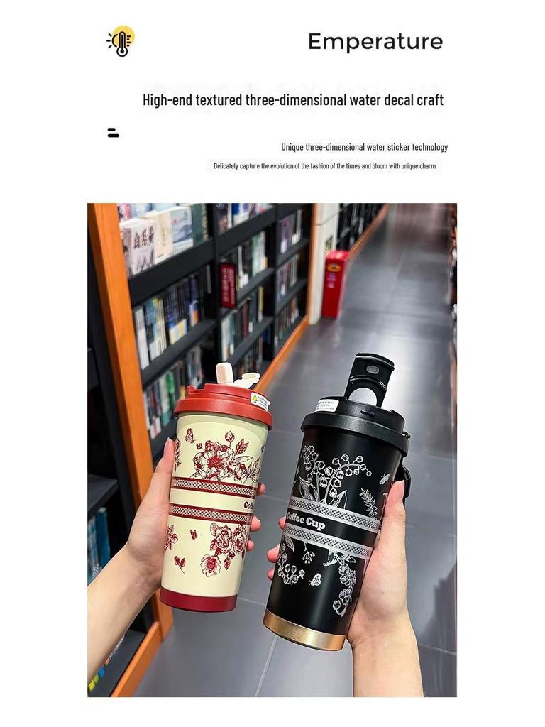 High-Value 316 Stainless Steel Floral Thermos: Large Capacity Coffee Cup for Kids & Cars