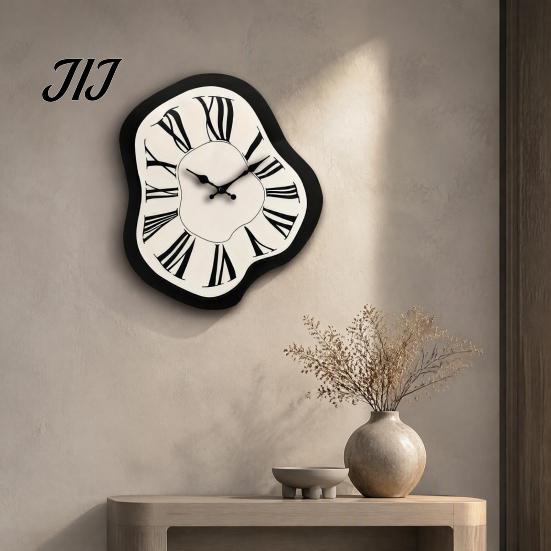 Holz-Stille-Uhr Moderne unregelmäßige Wanduhr, römische Ziffern, nicht tickend, dekorativ für Wohnzimmer, Schlafzimmer, Büro, Bauernhaus-Stil
