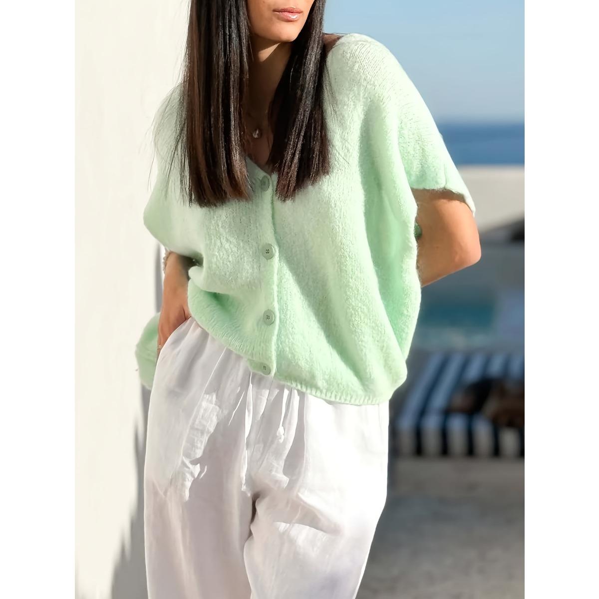 

New European American Cross-border Casual V-neck Button Loose Knit Cardigan Women s Top For Inner Wear XL зелений