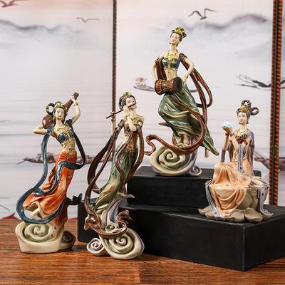 Harz Handwerk Chinesische Klassische Göttin Fee Retro Figur Skulptur Musikinstrument Dekorative Figuren Heimdekoration