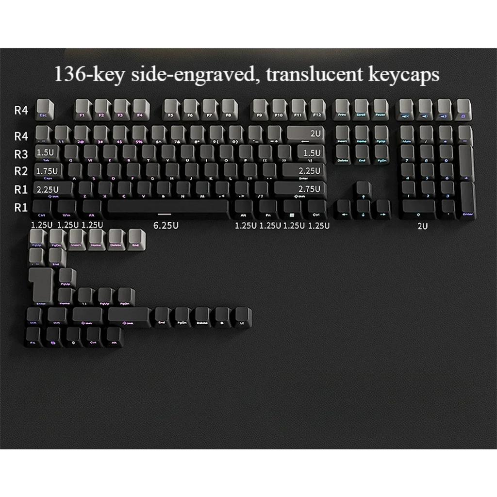 Original Daylight Keycaps PTB Translucent, Side-engraved Oem 136 Keys, Customized To Fit 60/84/98/108 Mechanical Keyboards.