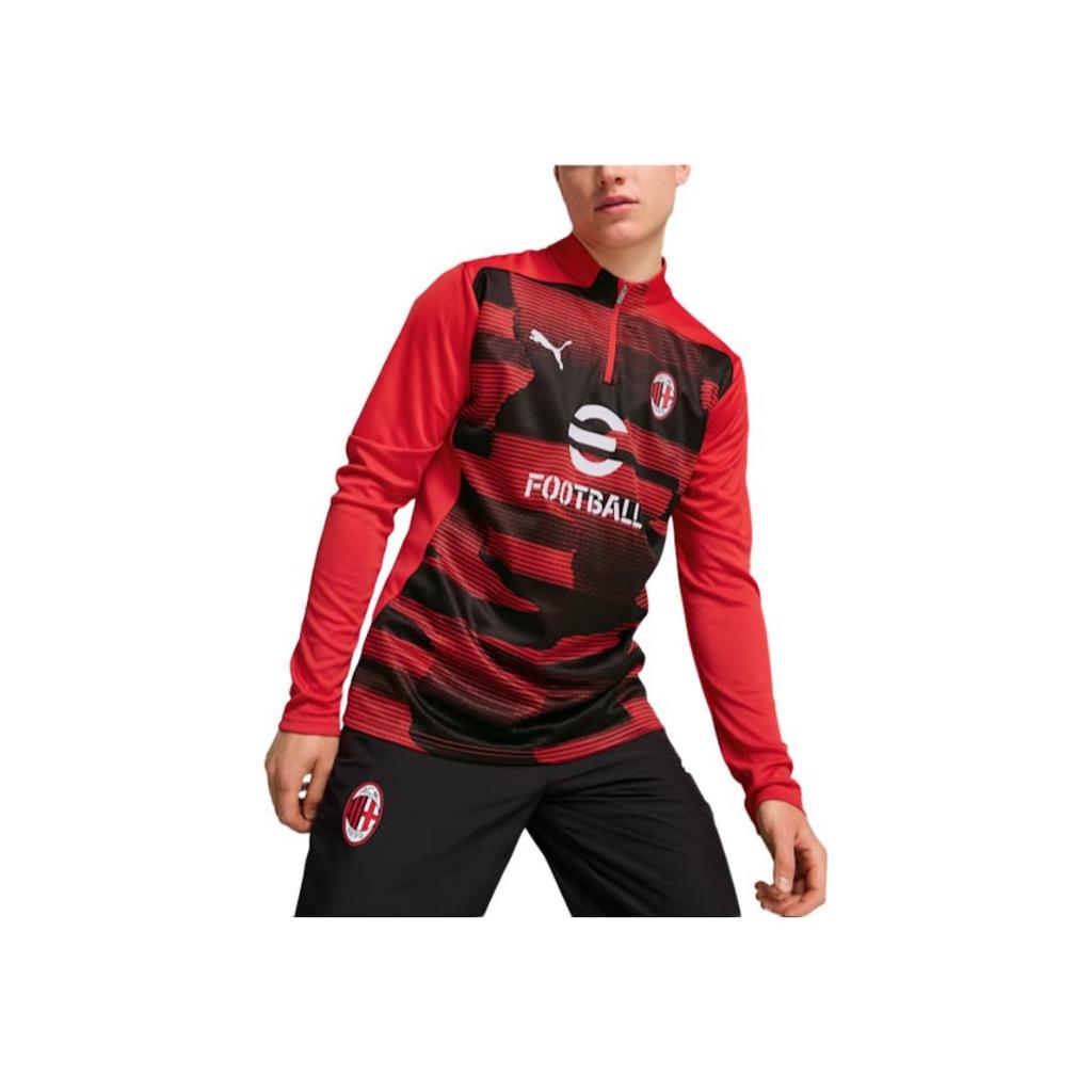 Puma Ac Milan 2024-25 Pre-Match 1/4 Comfortable Casual Quick-Dry Sweat-Wicking Long Sleeve Football Shirt Men Tops Red Black 777714-01