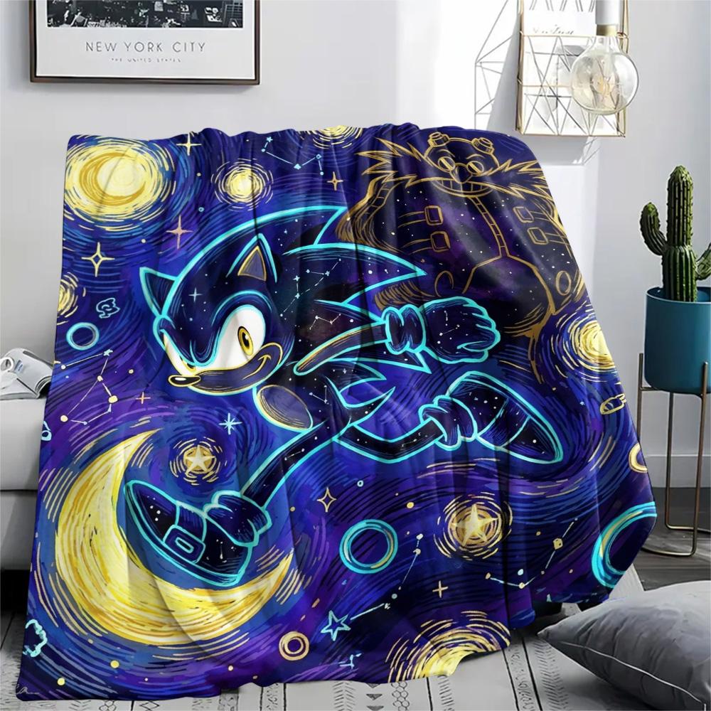 Hedgehog Sonic Print Flannel Blanket, Ultra Soft High Quality All Seasons Warm Throw, Home Decor Cozy Blanket, Perfect Christmas Gift