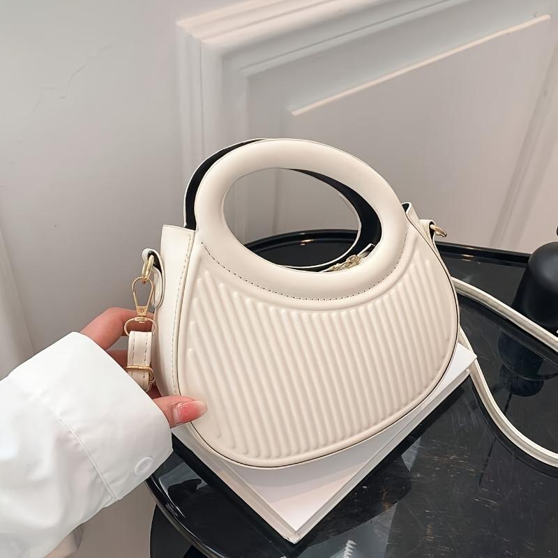 Solid Color Simple Vertical Pattern Handbag, Persalized and Trendy Women's Crossbody Bag, Suitable for Commuting and Travel