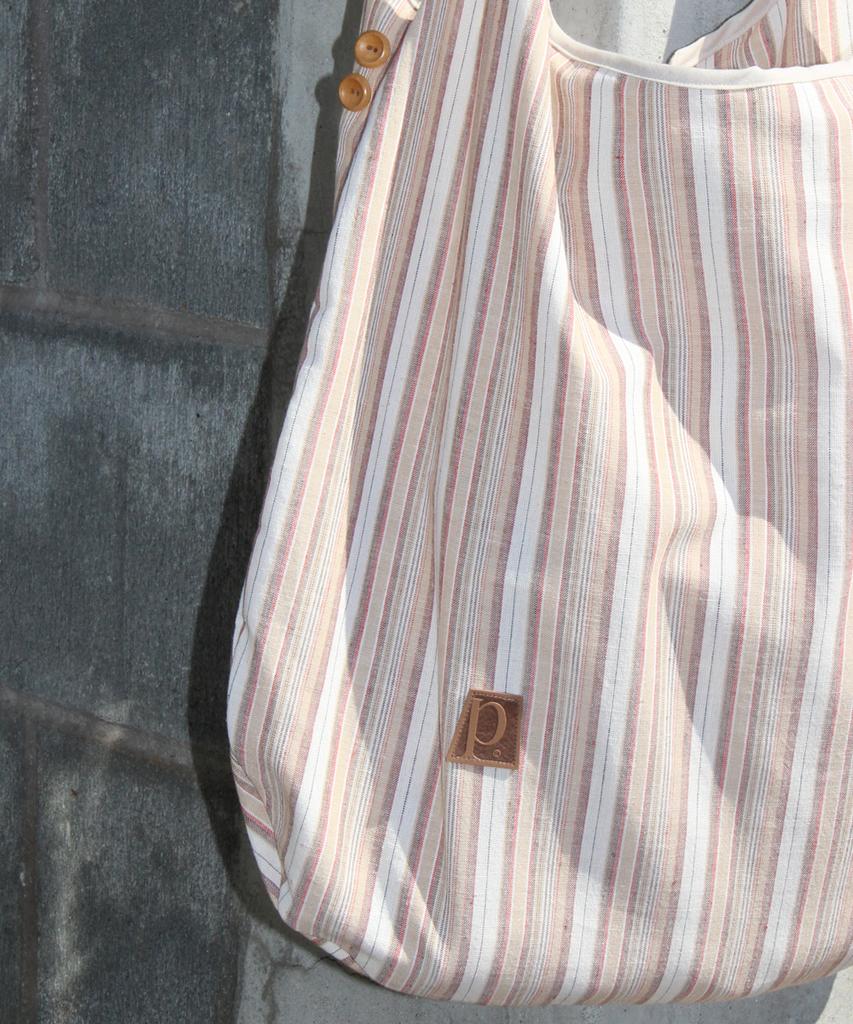 Pmco Striped Button Packable Shoulder Bag (Brown)
