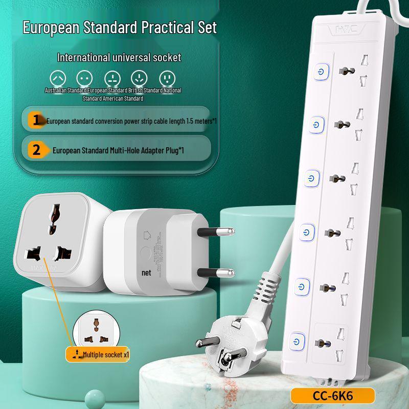 European Standard German Power Strip Extension Cord Adapter for Cross-Border Use