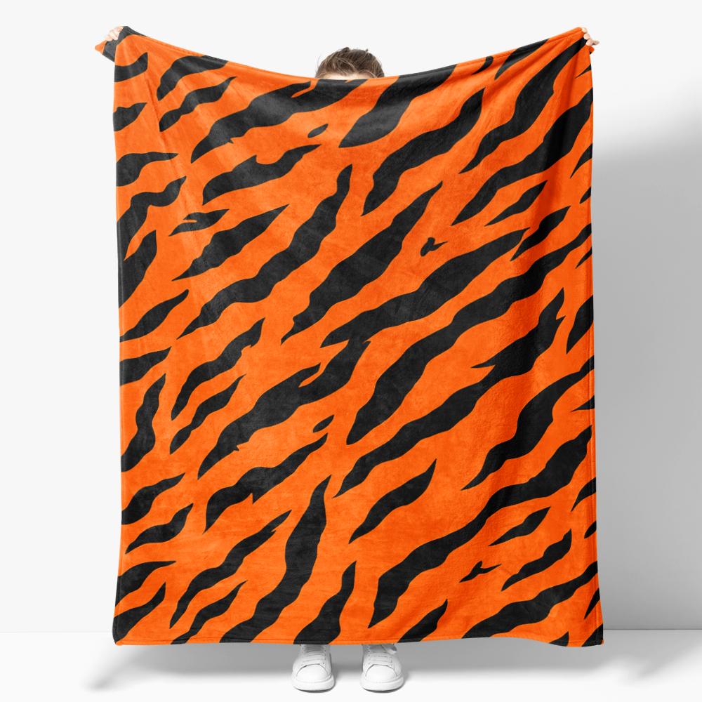 Fierce And Warm Tiger Stripes Flannel Blanket For Sofa Creative Tiger Skin Style Pattern Throw Blankets For Bed Perfect Gift