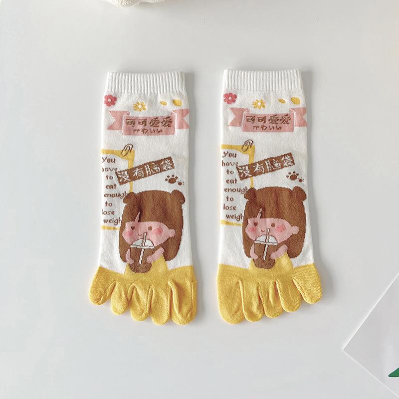Zehensocken für Damen, Baumwollsocken für Frühling und Sommer, Cartoon und niedlich, Zehentrenner, Atmungsaktiv, Schweißabsorbierend, Anti-Fußpilz, Halbhohe Socken