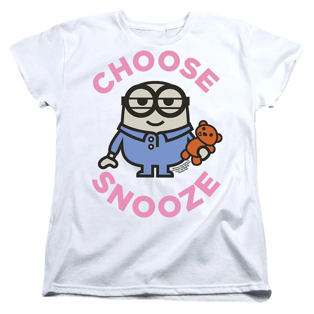 

Minions Choose Snooze Womens T Shirt White Officially Licensed 2XL