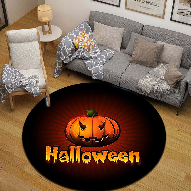 Minimalist Round Halloween Orange Area Rug, Non-Slip Floor Mat for Kitchen