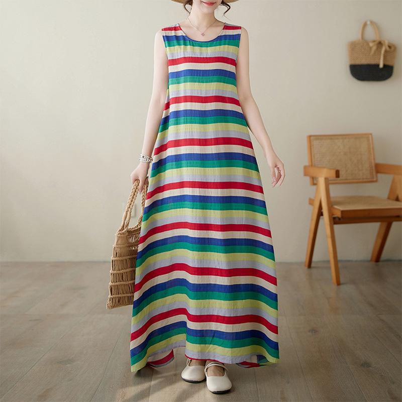 Summer Light Cotton Fried Dough Twists Loose Holiday Style Big Beach Sleeveless Vest Dress Women Casual Dresses