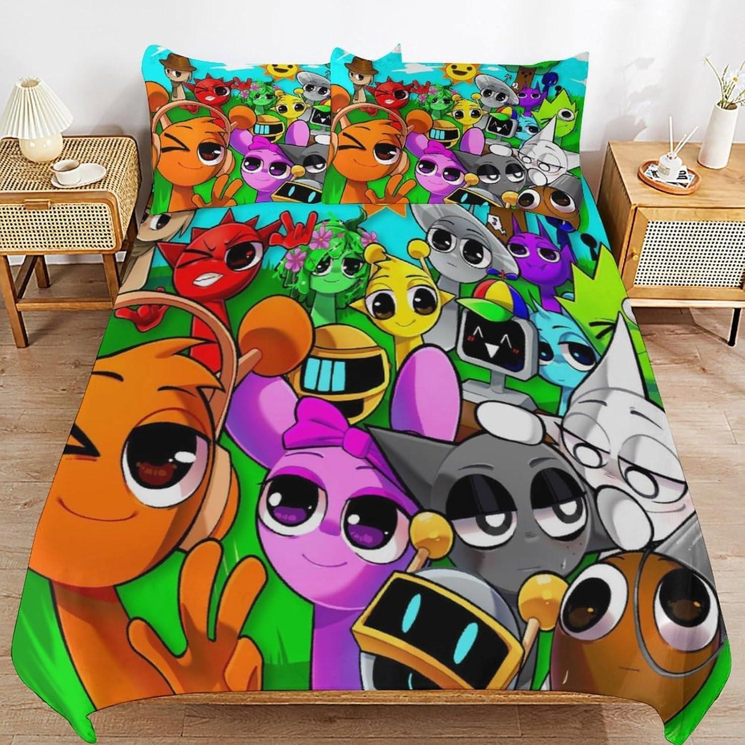 

Sprunki Bedding Set Incredibox Music Game 3D Printed Anime Game Skin-Friendly Duvet Cover Set With Pillowcases Kids for Bedroom Eusingle135x200cm