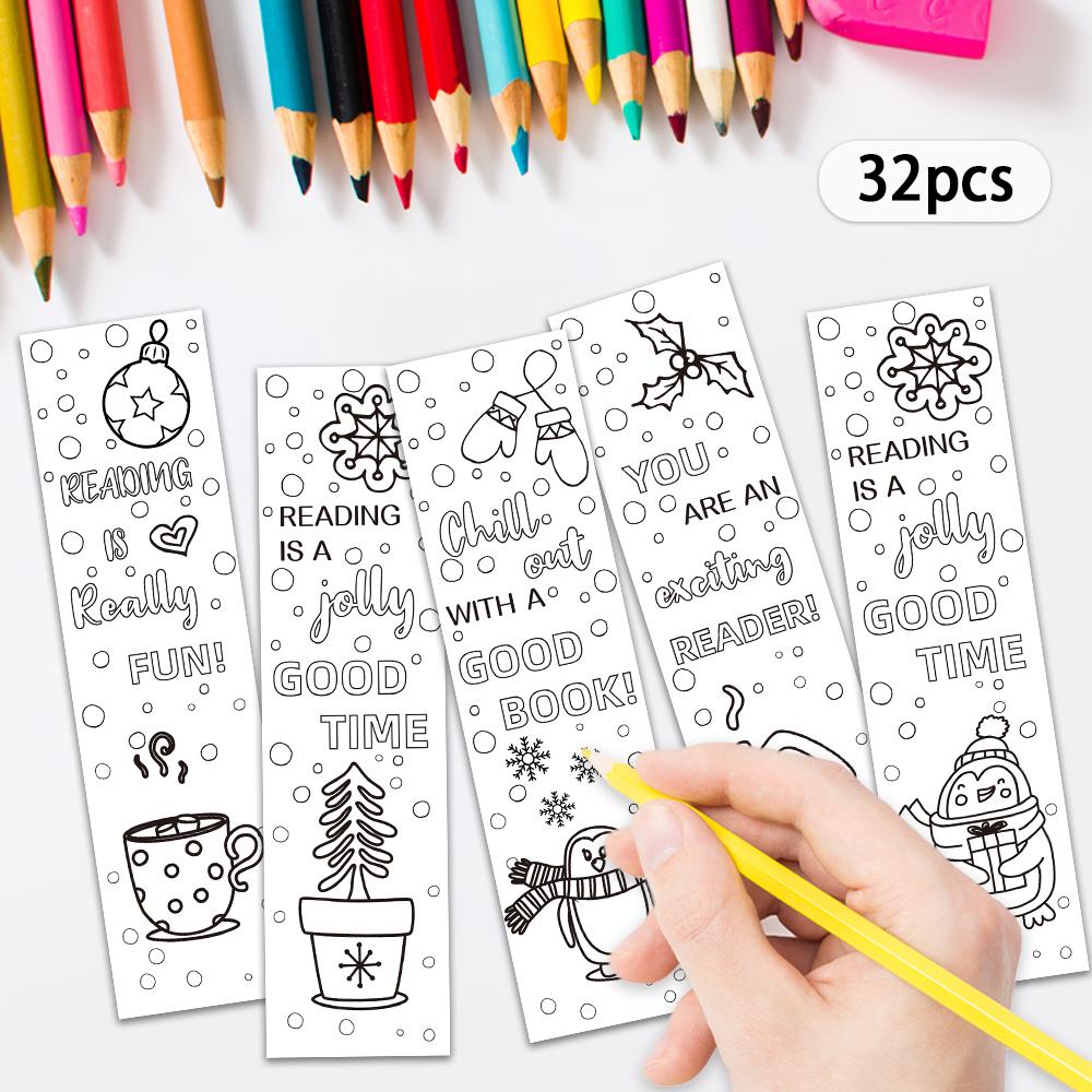 32pcs, Coloring Bookmarks, Back to School Season, Christmas, Halloween, Teacher's Day, suitable for readers and birthday gifts.