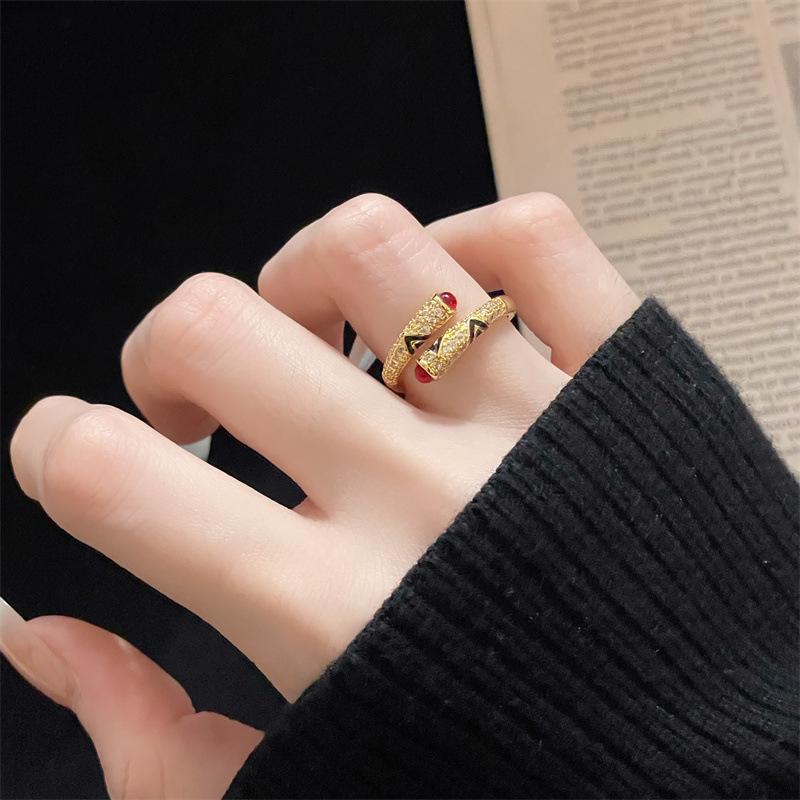 Gold Ethnic Style Retro Color Enamel Dripping Open Ring Fashion Pattern Medieval Exquisite High-End Ring