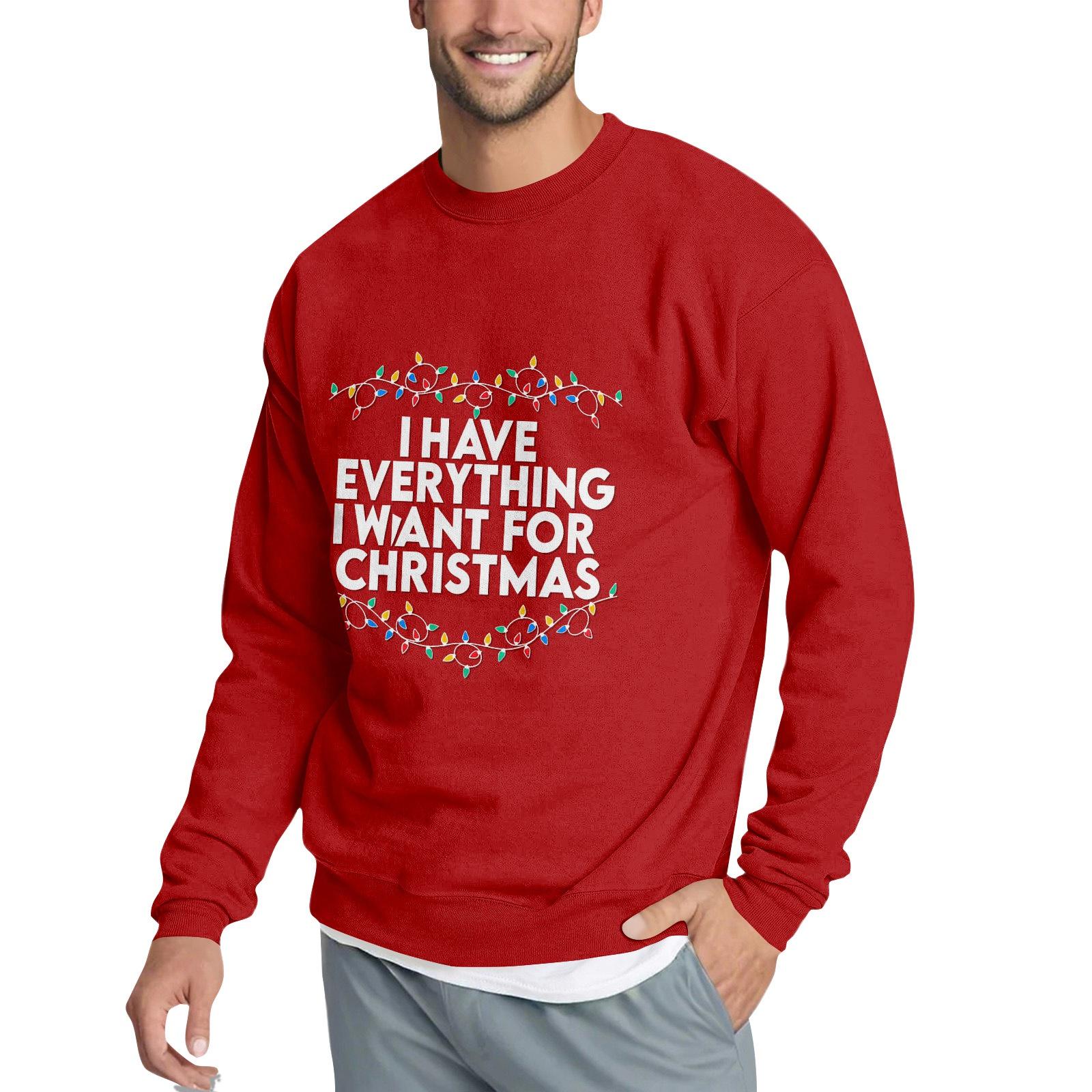 

Мужской свитшот свободного кроя с круглым вырезом и рождественским принтом L красный