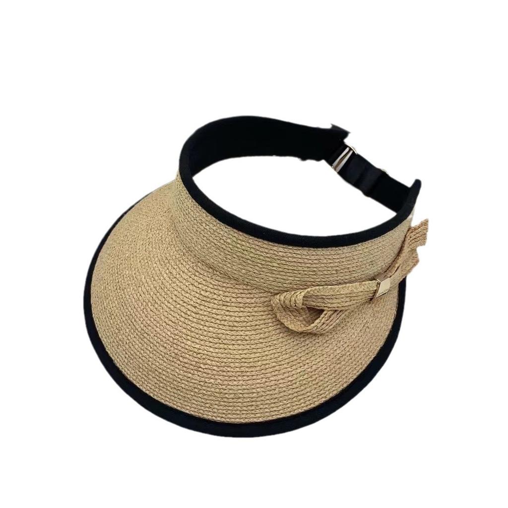 UV Protection Big Eaves Raffia Empty Top Cycling Hat Women's Sun Protection Sun Hat Summer Straw Hat Duck Tongue Sun Hat