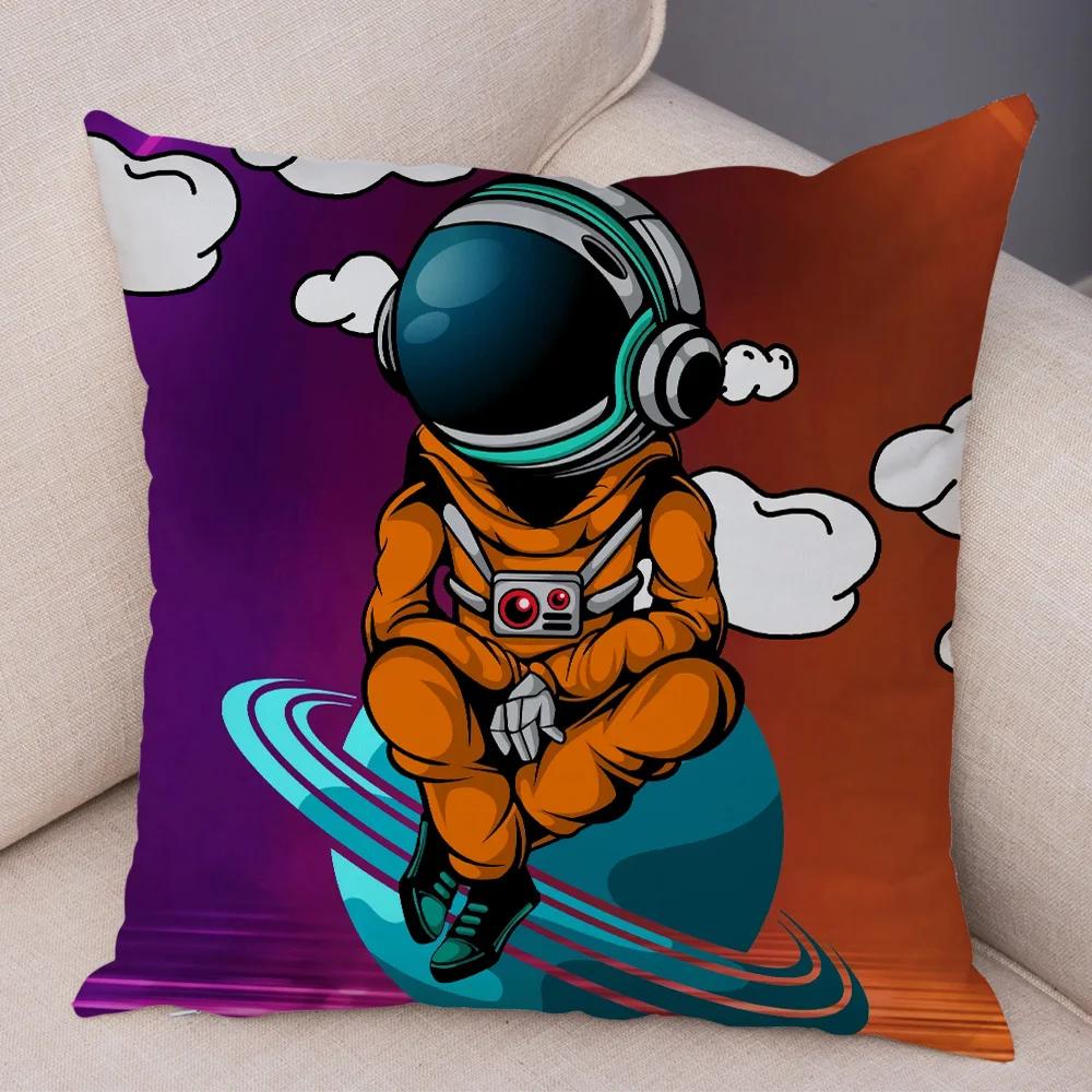 

Cartoon Astronauts Cushion Cover Soft Plsuh Decor Cosmic Sky Pillowcase for Sofa Home Car Double Print Pillow Case Children Room 40x40cm16x16Inch