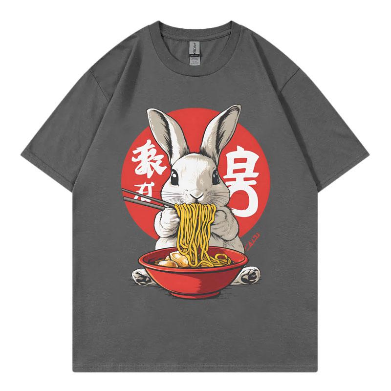 Zajíc Ramen Vtipná grafická trička Harajuku Japonský styl Tričko s krátkým rukávem Pánské Dámské Oblečení Móda Y2k Nadrozměrná trička