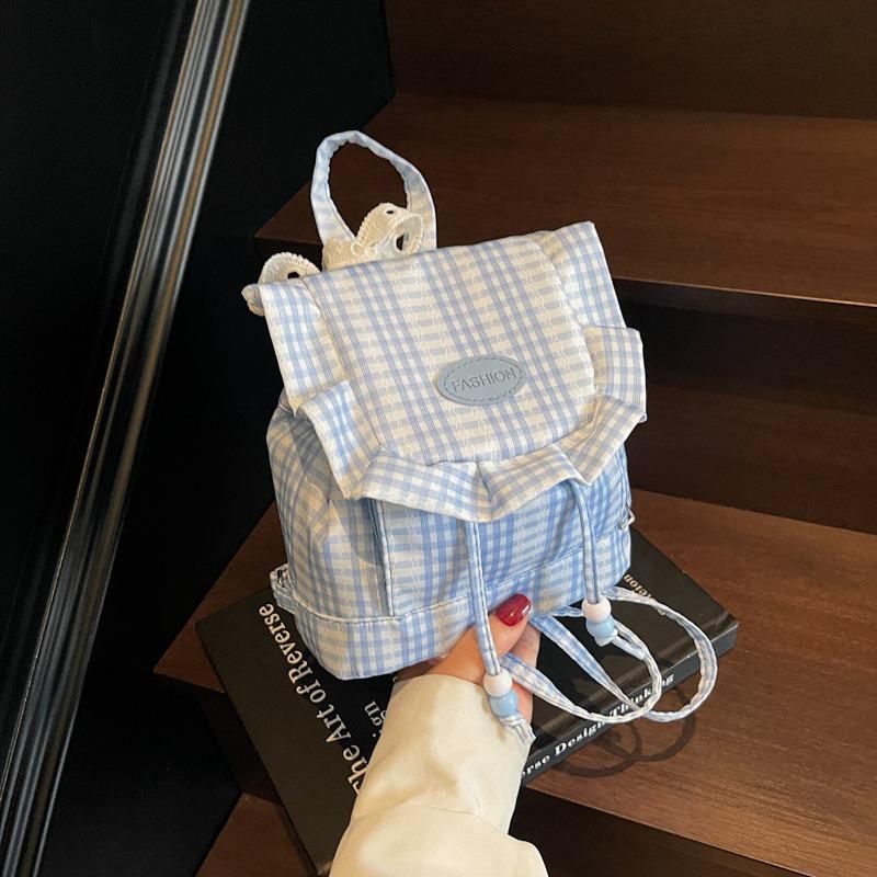 New Sweet and Cute Lace Plaid Backpack Women's Fluffy Ruffle Edge Backpack Girl Heart Mini Schoolbag