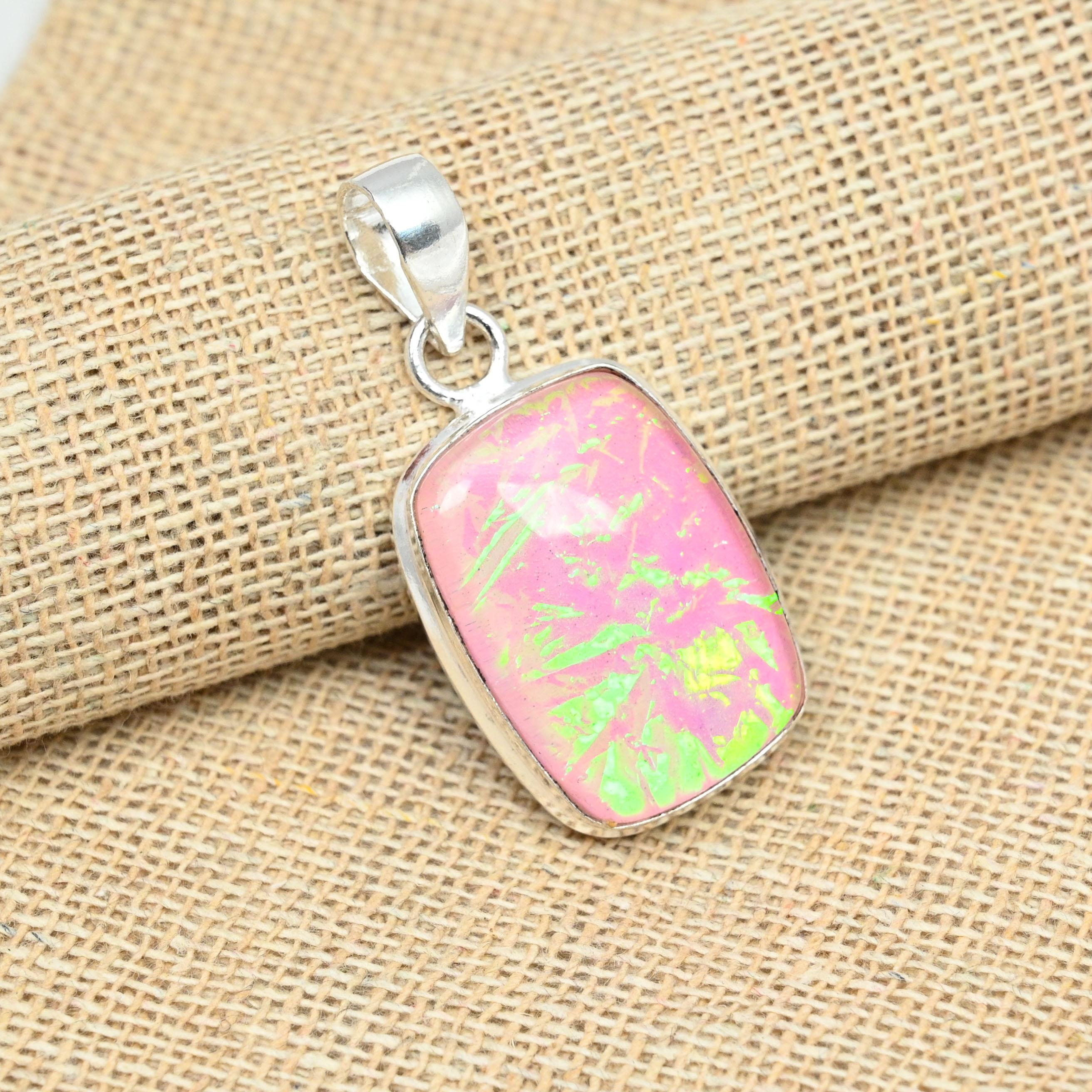 

Розовый австралийский тройной опал, драгоценный камень, твердое серебро 925 пробы, женское ювелирное изделие ручной работы, подарочная подвеска 1.57 Inches розовый