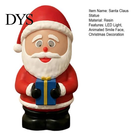 Festive Room Decor LED Lighted Christmas Santa Claus Figurine, Animated Smile Face Winter Home Accents Holding Gift Box Statue for Holiday Tabletop