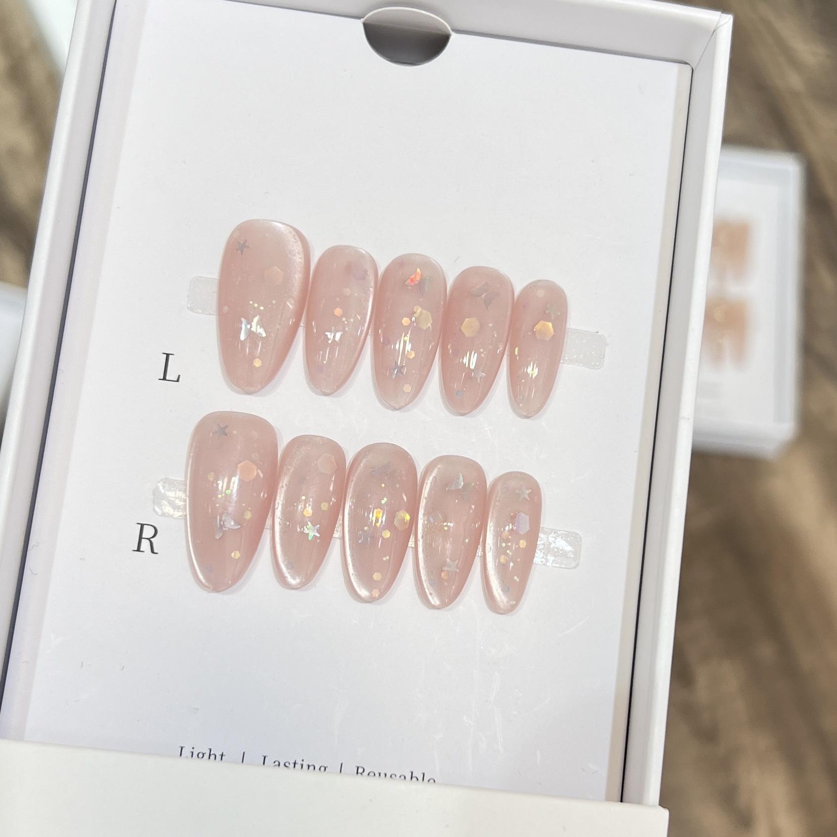 

Розовый Звездный Свет Плетеная вручную Броня Ледяной Прозрачный Обнаженный Блестки Кошачий Глаз Пластина для Нейл-арта Свежая Броня Пластина Съемная Large L