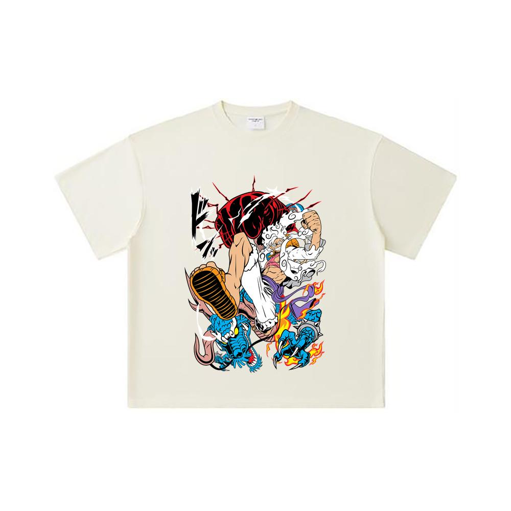 260 GSM Double Yarn 32 Count 100% Cotton One Piece V7 Luffy Kaido Print Unisex Heavy Cotton T Shirt