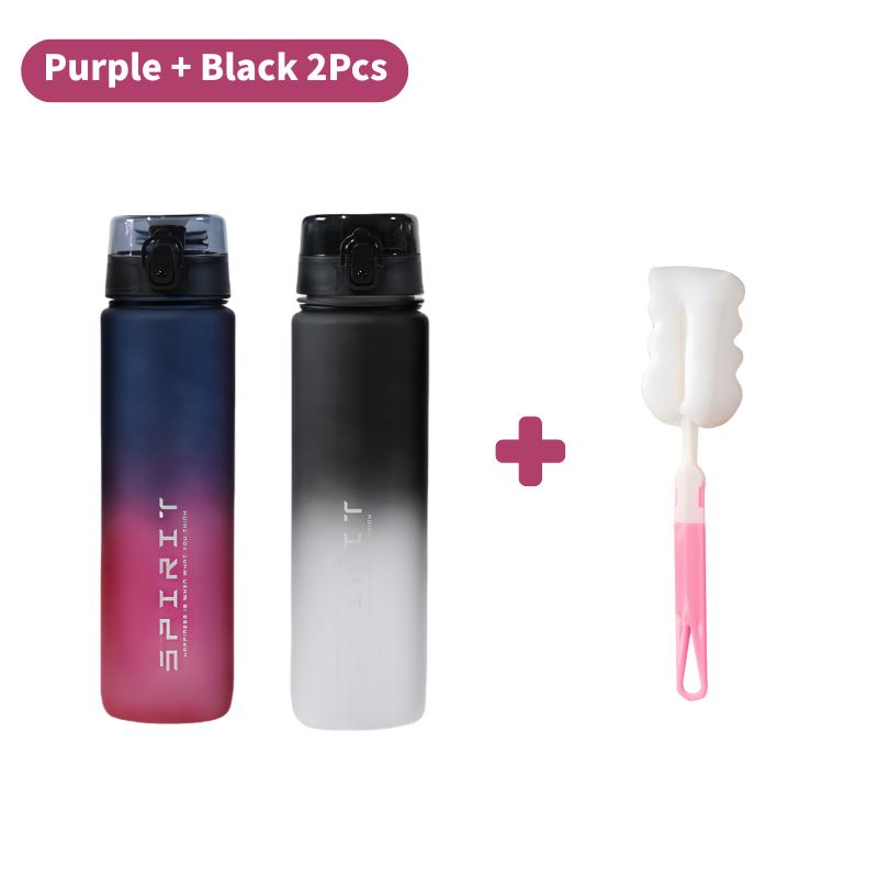 1 Liter Large Capacity Leak Proof Sports Water Bottle with Brush Plastic Cup Drinkware Outdoor Travel Portable Gym Fitness Jugs