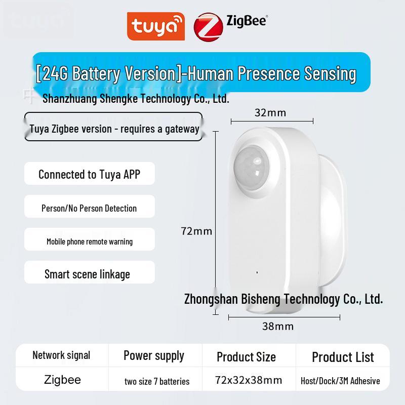 

Tuya Zigbee 2.4G Millimeter Wave Human Presence and Motion Sensor (Battery Powered)