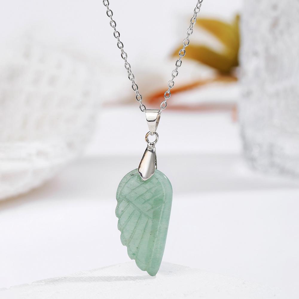 Natural Crystal Angel Wings Pendant Necklace - White Bohemian Charm Jewelry