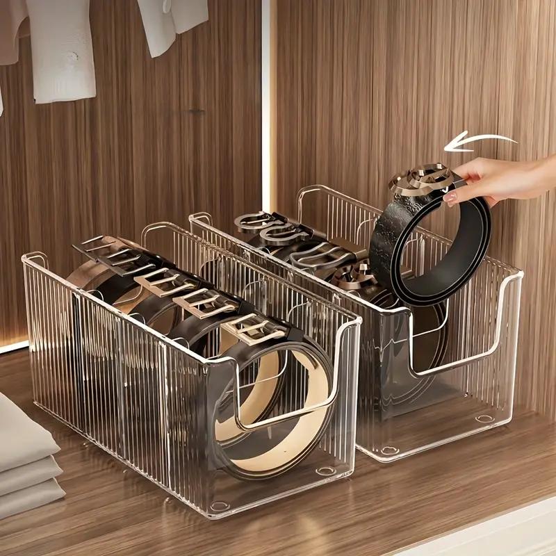 Belt Storage Artifact Home Wardrobe Men's and Women's Belt Display Stand Acrylic Transparent Grid Belt Storage Box