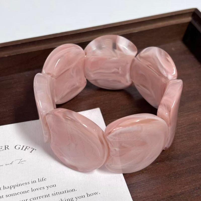 1Pcs Personality Party Jewelry Irregular Round Splicing Elastic Rope Resin Bracelets For Women Smuding Vintage Acrylic Bangles