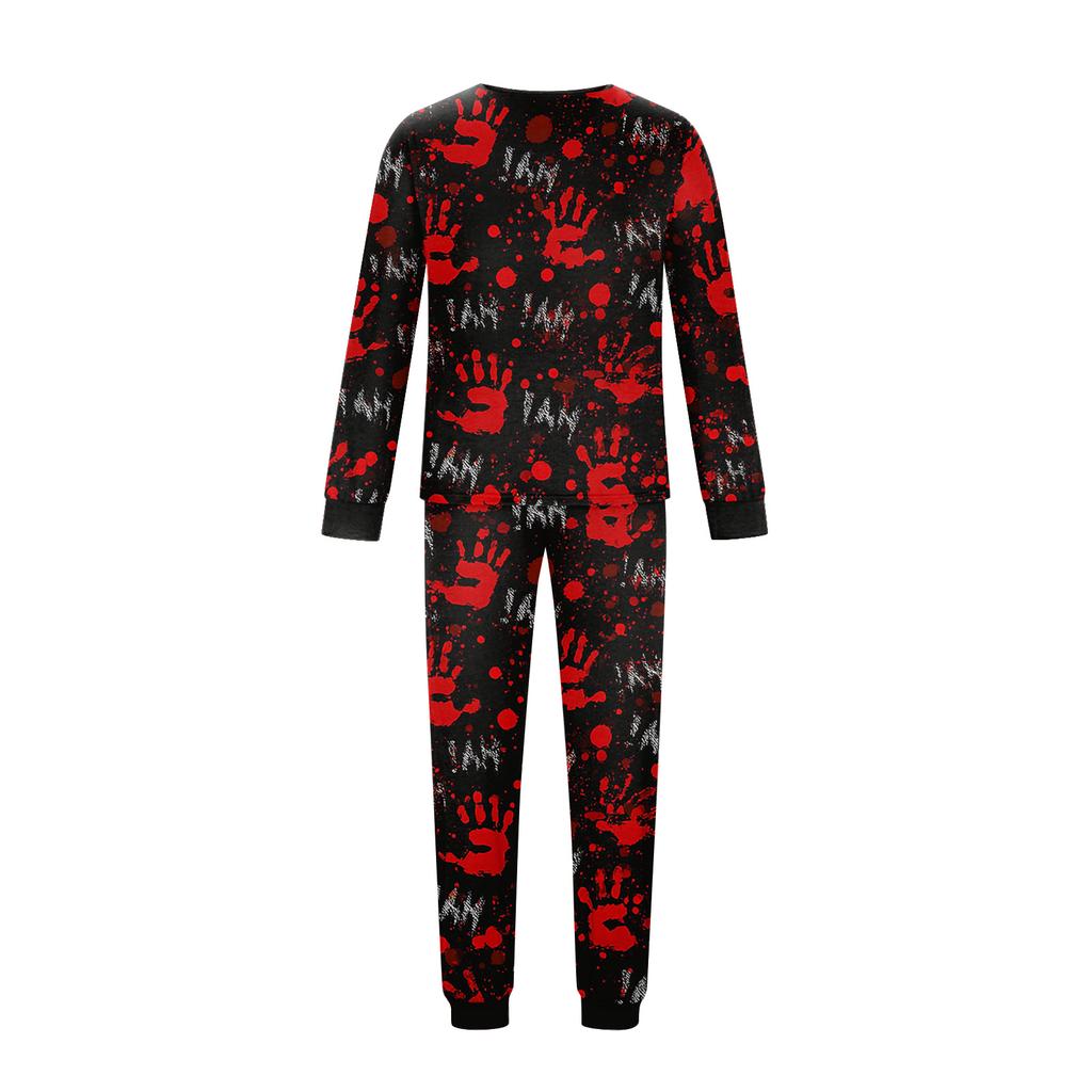 Family Matching Halloween Print Pajama Set with Long Sleeve Top and Pants for Parents and Kids